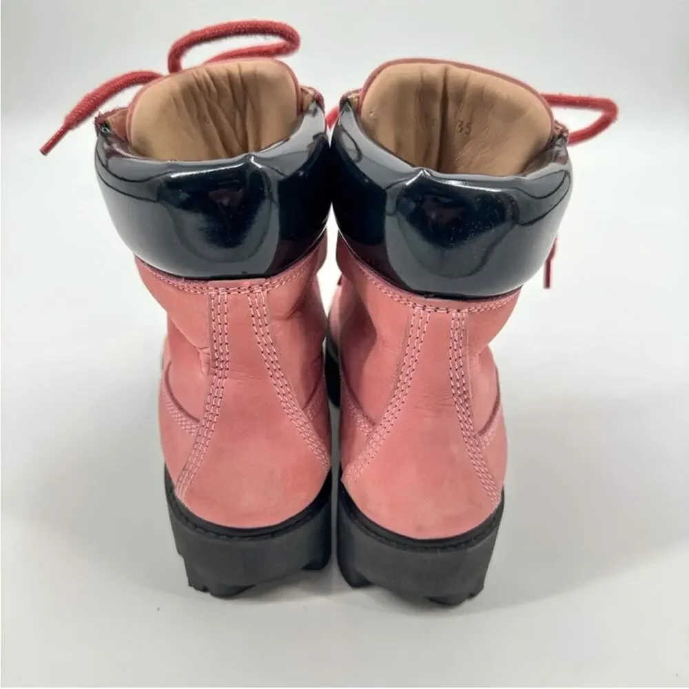 Acne Studios Telde Pink Calfskin Chunky Platform Hiking Lug Boots 35